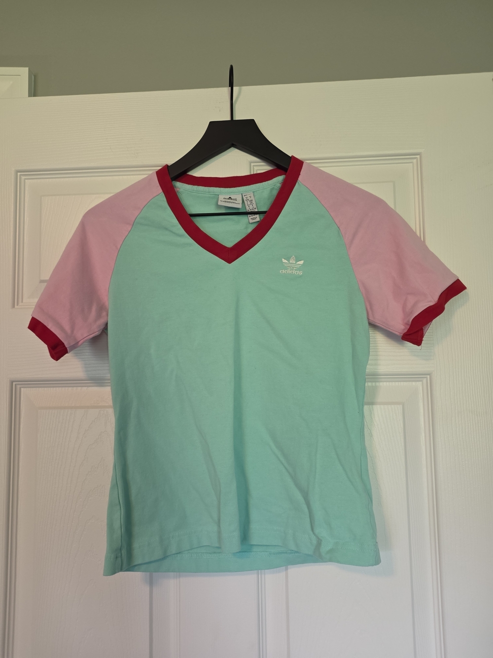 adidas Mint, Pink & Red V-Neck Raglan Tee